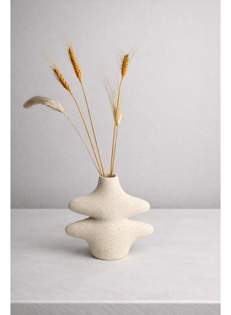 كلوك فازة فخار أولا الصغيرة لون ابيض (تشمل نبات مجفف) - Image 3